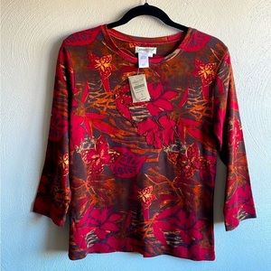 NWT Coldwater Creek Floral Beaded Top Size S